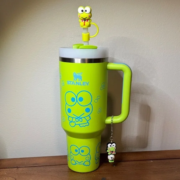Stanley Lime Green Keroppi Travel Mug with Handle and Charms - Picture 1 of 8